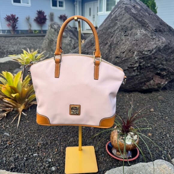 Dooney & Bourke Pink & Tan Leather Satchel - Picture 1 of 17